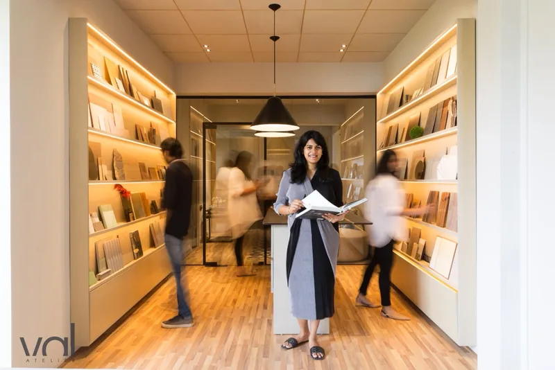 Vaishnavi Linga with the team in the studio's material library